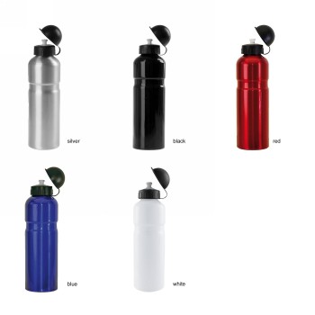 Aluminium water bottle, 750 ccm, silver, with black cap closure with sealing lip, without holder, TÜV tested, - 2