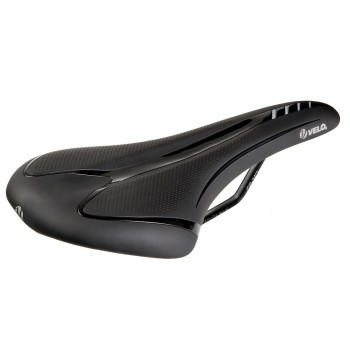 Road/mtb saddle, velo - fit athlete bc, s, 286 x 134 mm, black with silver stripes, on card - 1