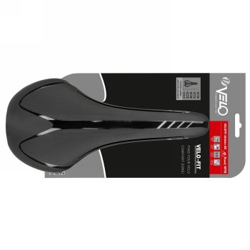 Road/mtb saddle, velo - fit athlete bc, s, 286 x 134 mm, black with silver stripes, on card - 4