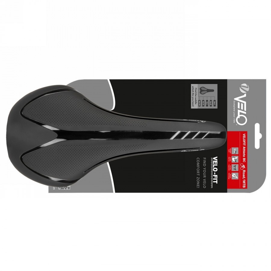 selle road/mtb, velo - fit athlete bc, s, 286 x 134 mm, noir avec bandes argentées, sur carte - 4