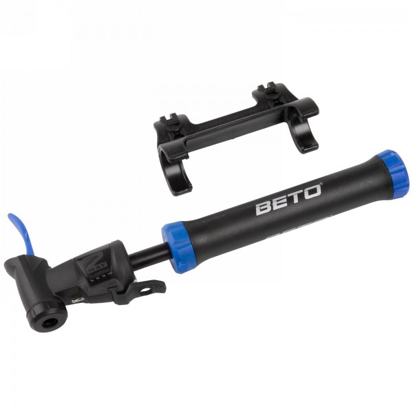 mini pompe, double shot, pour vélos et ballons, noir/bleu, avec adaptateur pour ballons, avec support, sur carte beto (470163) -