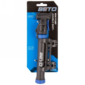 Mini pump, double-shot, for bikes and balls, black/blue, with adapter for balls, with holder, on beto card (470163) - 3