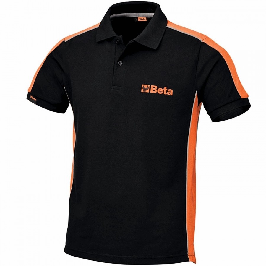 Poloshirt top line aus piqué-baumwolle in schwarz/orange, größe s - 1