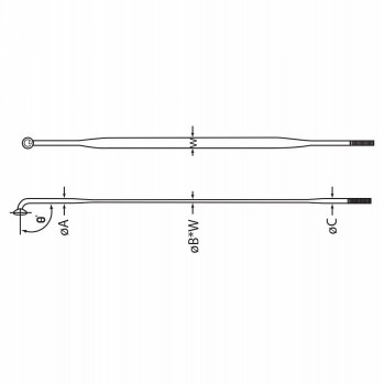 Rayon, aero 424, longueur : 278 mm, 2.0 / 0.9x2.2 / 2.0 mm, nirosta, xd noir, filetage 10 mm, sans embout, 500 pcs. en boîte 100