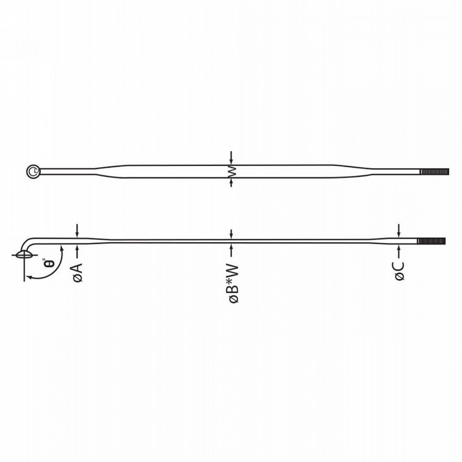 Raggi, aero 424, lunghezza: 278 mm, 2,0 / 0,9x2,2 / 2,0 mm, nirosta, xd nero, filettatura 10 mm, senza nipplo, 500 pezzi in scat