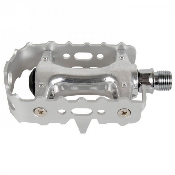 Mtb pedal, aluminium body, aluminium cage, cr-mo axle chromed, silver anodised, mv - 1