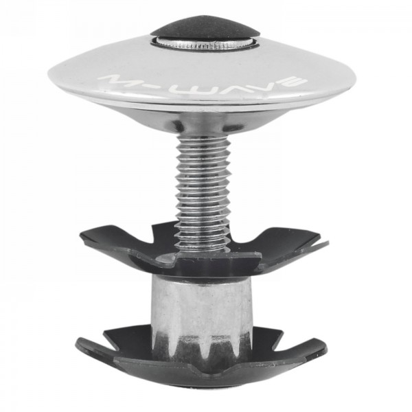 Steering series cap/claw/head in aluminum/bolt, 1.1/8', silver anodized, M-wave logo, on card - 1