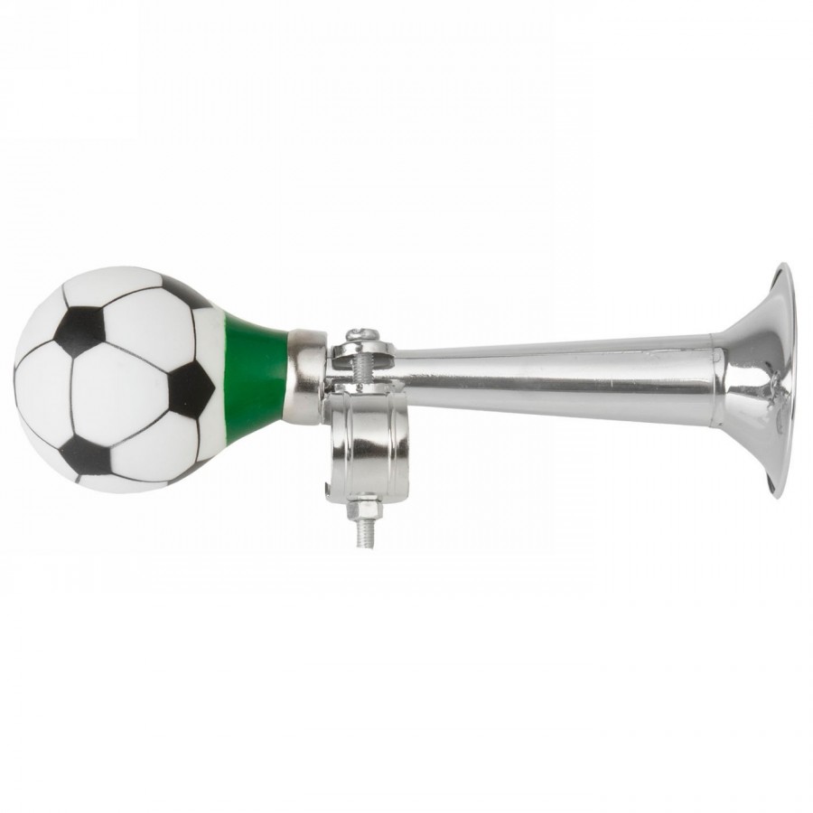 Fußball-Tröte aus verchromtem Stahl, etwa 180 mm lang, mit Klemme für Rohre von etwa 22 mm Durchmesser. - 1