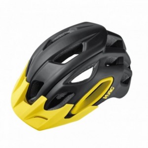 Mtb helmet for adults oak, in-mold shell with conehead technology, size l. black / yellow color. black replacement visor inc - 1