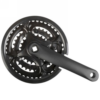 Crankset, 170 mm aluminium crank, steel chainrings 22/32/42 t., jis, for square bottom bracket, black, with chain guard, - 1