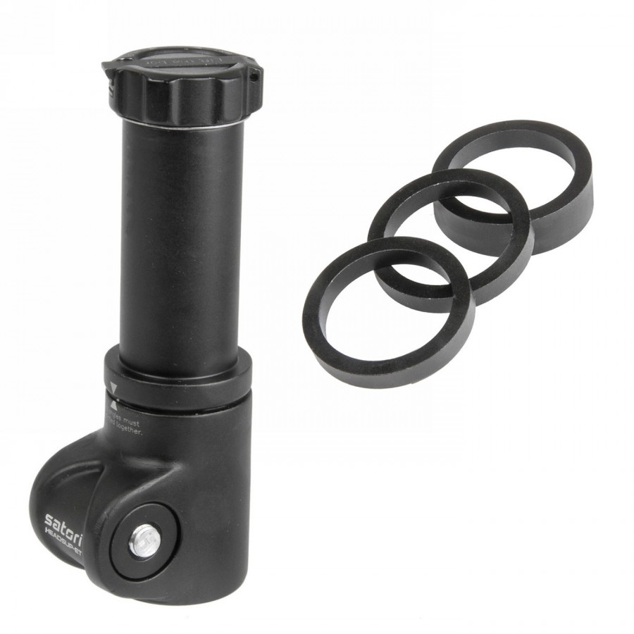 Height adapter satori 'headsup-et' for ahead stem, rotatable to the left and right, aluminium, black anodised, for 1.1/8', 28.6 