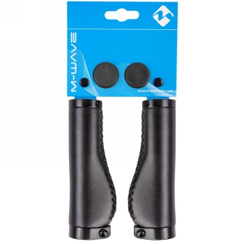 Pair of Ergo cloud buff fix screw grips, 138 mm, black leather look, with black aluminum screw fixing, in pair on headstock. - 2