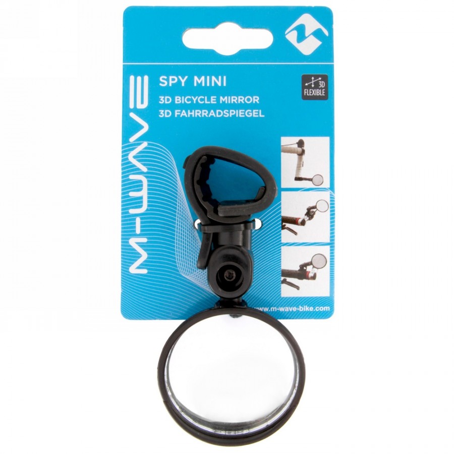 Mini specchio da bicicletta m-wave 'spy mini short', regolabile in 3d, specchio da 46 mm, con cinturino in gomma, per manubrio, 