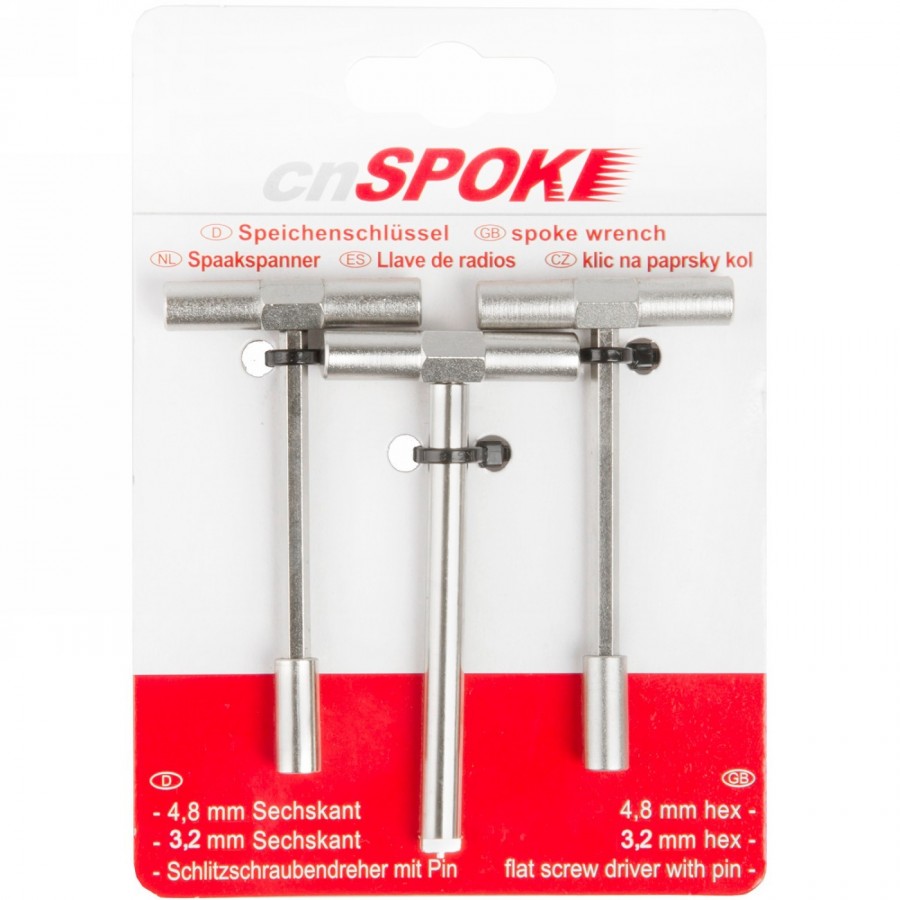 Spoke spanner set cn-spoke, consisting of: 1 x hexagon 4.8 mm, 1 x hexagon 3.2 mm, 1 x slot (-), on card - 2