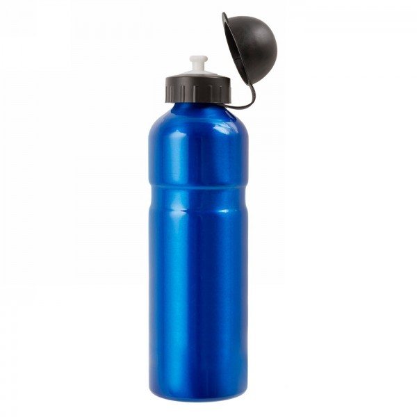 Aluminum water bottle, 750 ccm, blue, with black cap closure with sealing lip, without holder, TÜV tested, mv. - 1