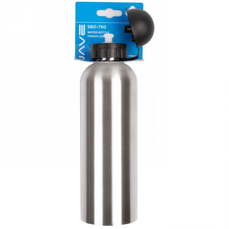 Stainless steel water bottle, 750 ccm, with black and white cap closure with sealing lip, on M-wave head. - 2