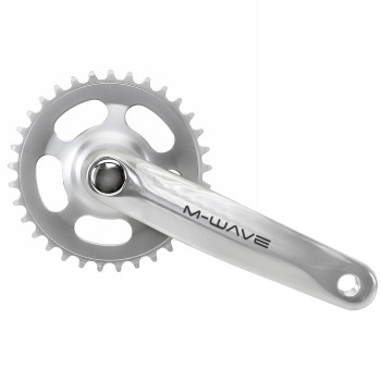 Kettenradgarnitur m-wave, 1-gang, 170 mm alu-kurbel, stahl-kettenblatt 46 z., jis, für vierkant-innenlager, silber, mv - 1