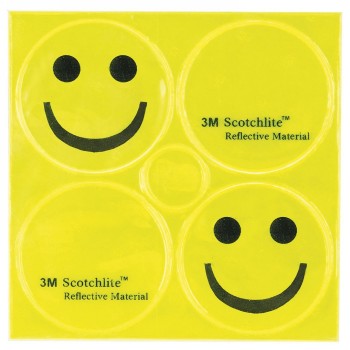 Reflective stickers, 3m, yellow, 1 set 4 pieces assorted (2 x smiley and 3m-logo each), m-wave-blister - 1