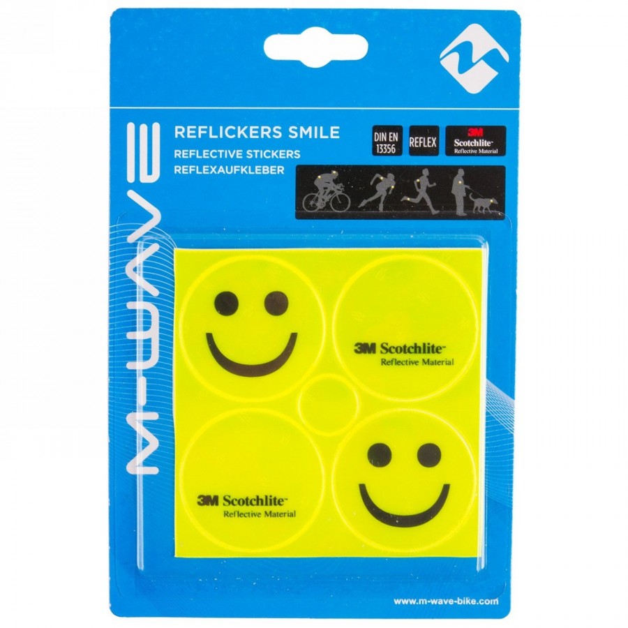 Reflective stickers, 3m, yellow, 1 set 4 pieces assorted (2 x smiley and 3m-logo each), m-wave-blister - 2