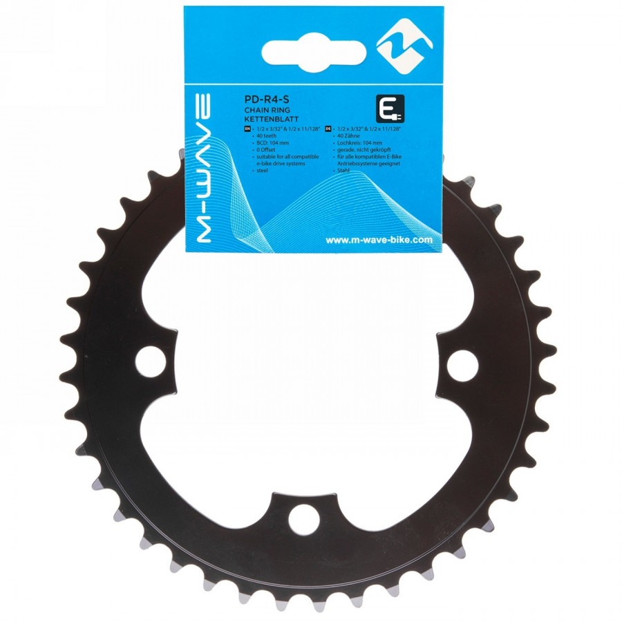 E-bike chainring, bcd 104mm, 40 teeth, for 1/2' x 3/32' and 11/128', black, steel, on samox card - 2