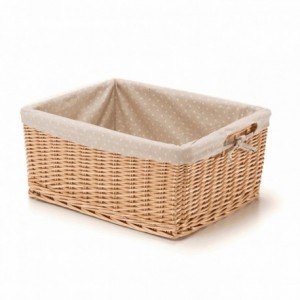 Large rectangular wicker basket with polka dot lining - 2