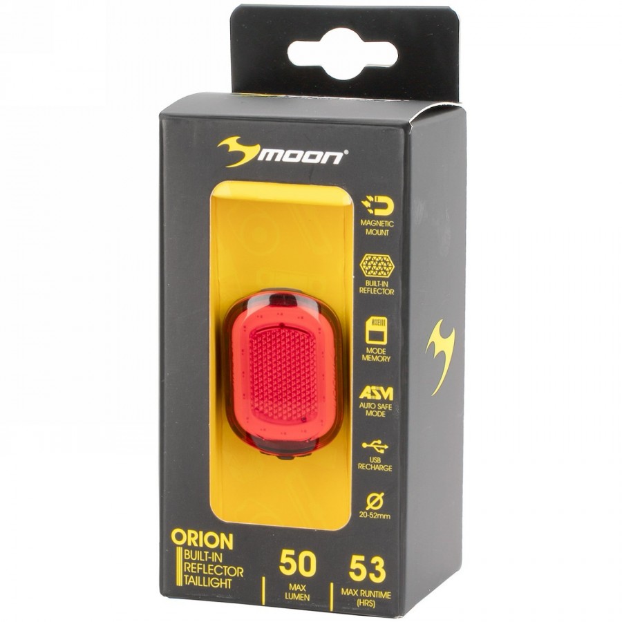 Luz trasera usb orion, 50-10 lúmenes, con reflector integrado, 5 funciones: 2 x fija / 3 x intermitente, memoria de modos, con -