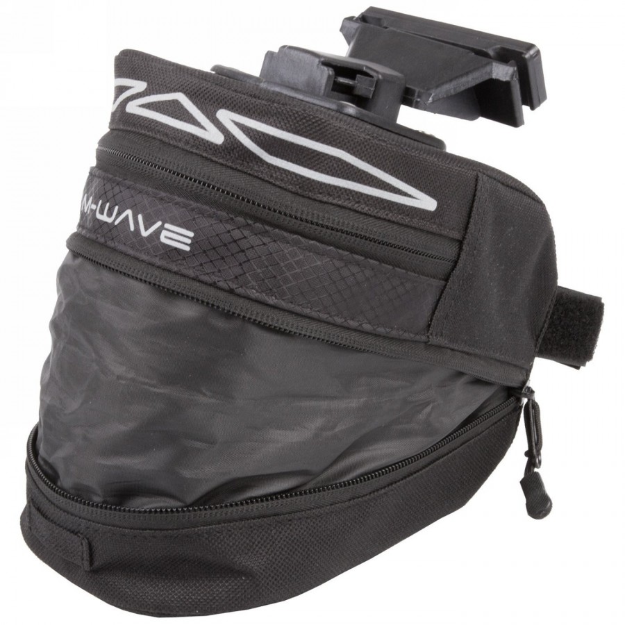 Clip-on saddle bag 'm-wave tilburg m', size: m, black, can be extended downwards by means of a rv, with rear light holder and 3 