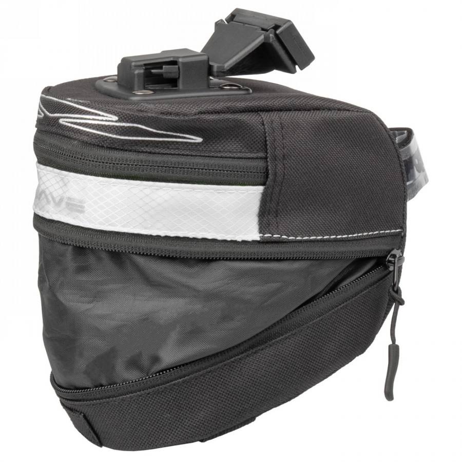 Clip-on saddle bag 'm-wave tilburg l', white, size l, can be extended downwards with rv, with rear light holder and 3 elastic st