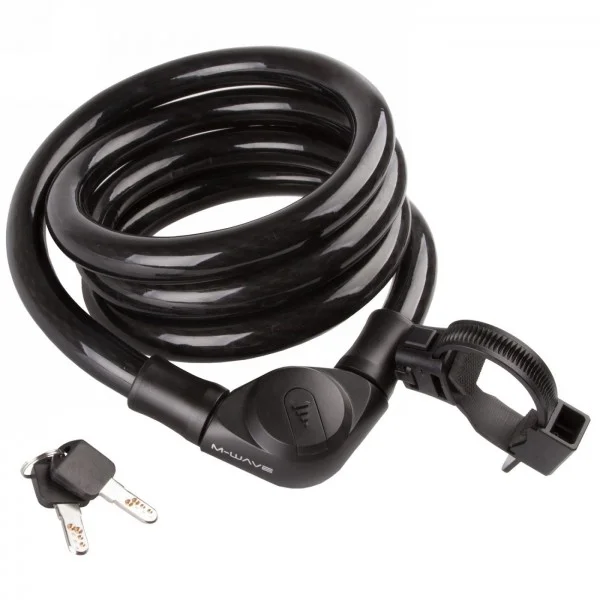 Cerradura de cable en espiral m-wave, 1800 x 20 mm, 2 llaves, con soporte, en tarjeta - 1