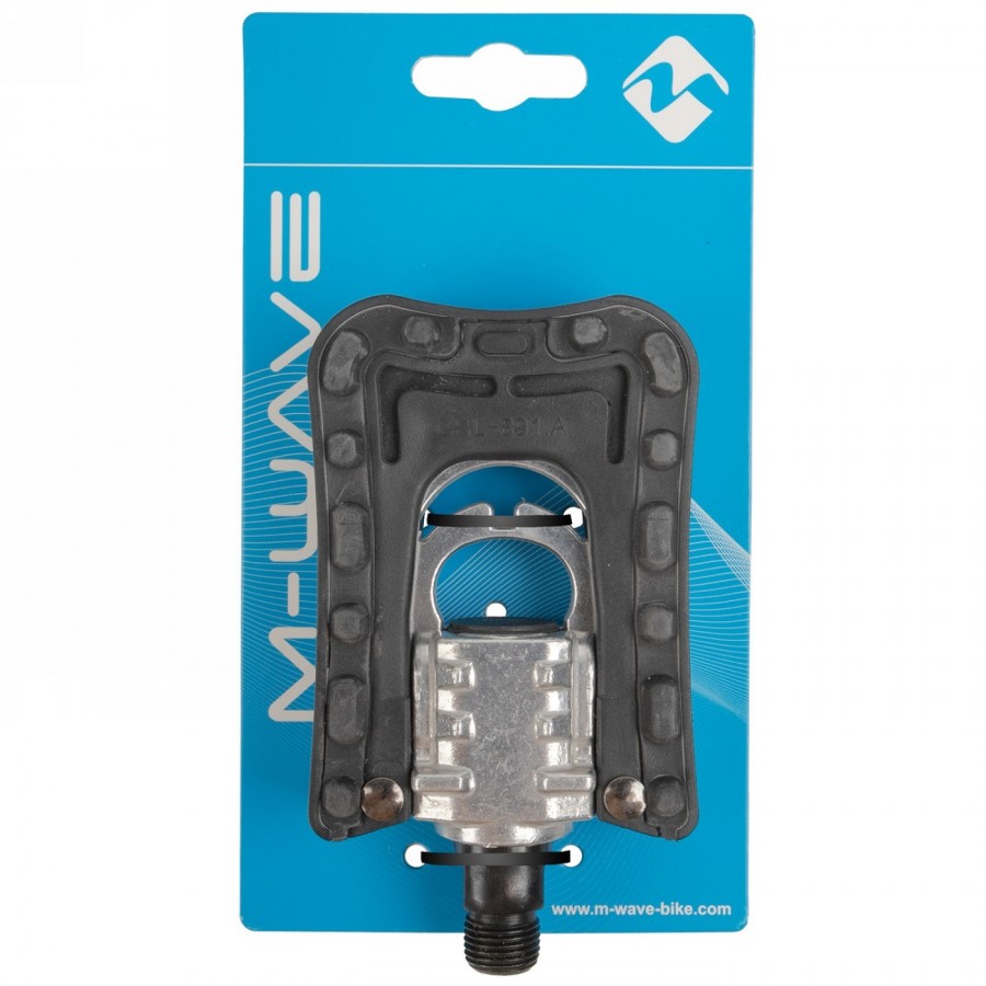 Pedal fijo plegable f1, cuerpo de aluminio plateado con jaula de plástico negro, eje de crmo antideslizante (negro), plástico, -