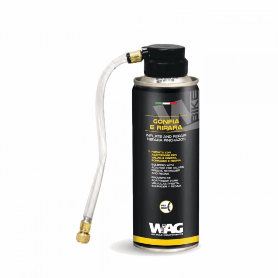 Wag 200ml inflate and repair can for fat bike with presta schrader and regina valve adapter - 1