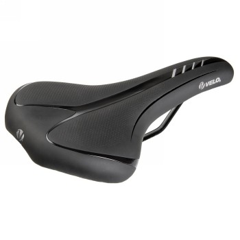 Road/mtb sattel, velo - fit athlete bc, xl, 275 x 163 mm, schwarz mit silbernen streifen, auf karte - 1