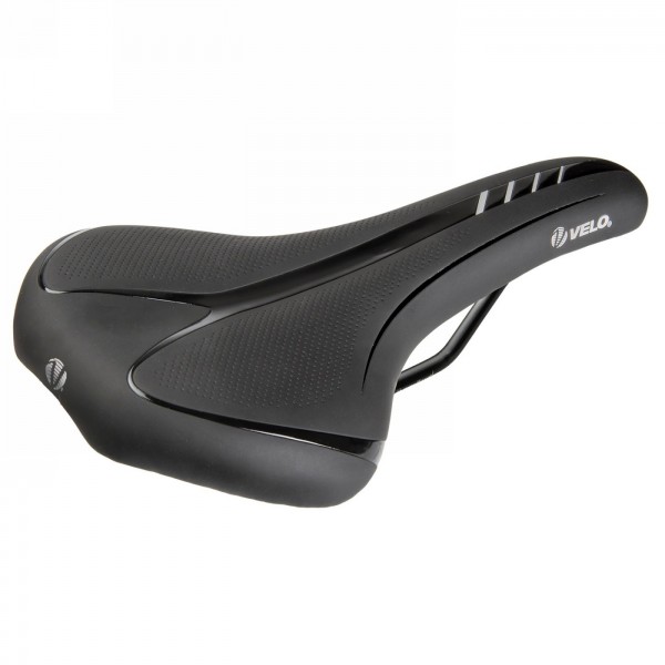 Road/mtb saddle, velo - fit athlete bc, xl, 275 x 163 mm, black with silver stripes, on card - 1