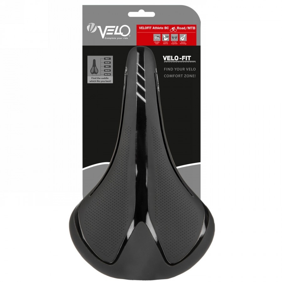 Road/mtb saddle, velo - fit athlete bc, xl, 275 x 163 mm, black with silver stripes, on card - 3