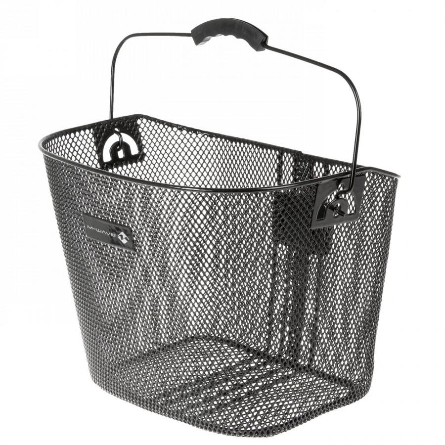 Wire basket m-wave, approx. 33.5x25.5x25.5/22 cm (wxlxh), black, fine mesh, with stem clip-on holder - 1