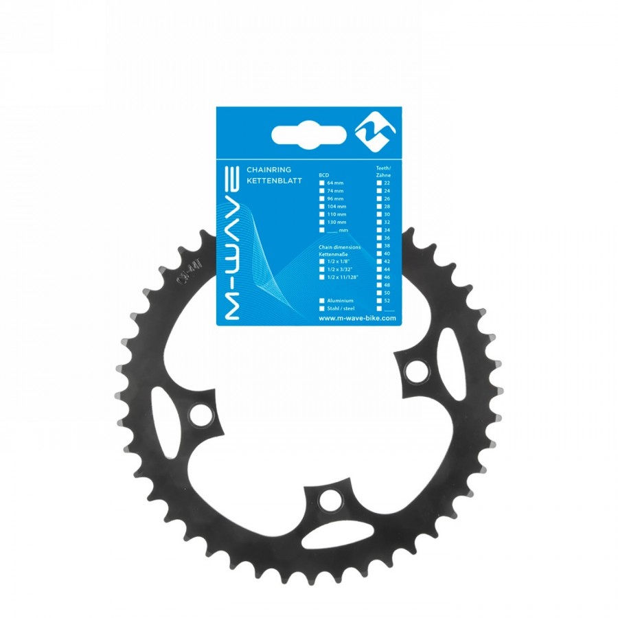 E-bike chainring, bcd 104mm, 44 teeth, for 1/2' x 3/32' and 11/128', black, steel, on samox card - 1