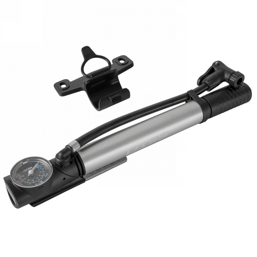 Mini stand pump beto, with pressure gauge, aluminium, silver/black, with frame holder, on card - 1