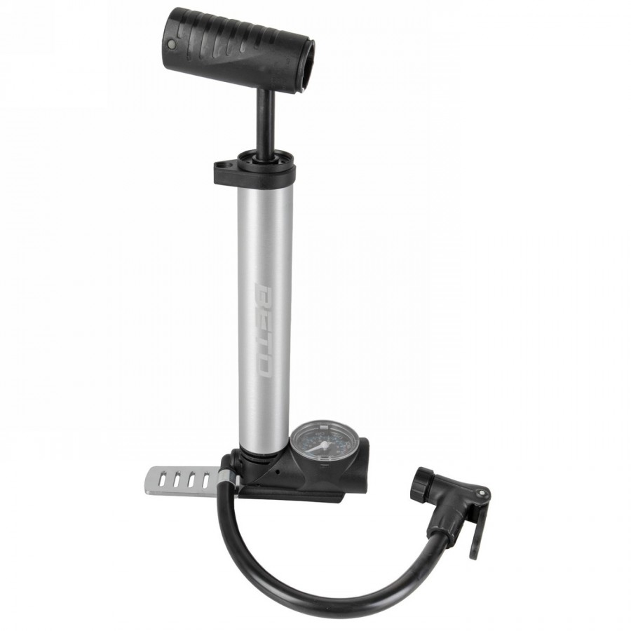 Mini stand pump beto, with pressure gauge, aluminium, silver/black, with frame holder, on card - 2