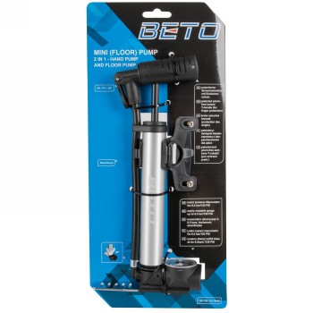 Mini stand pump beto, with pressure gauge, aluminium, silver/black, with frame holder, on card - 3