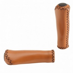Ergonomic grips flash 135mm brown leatherette - 1