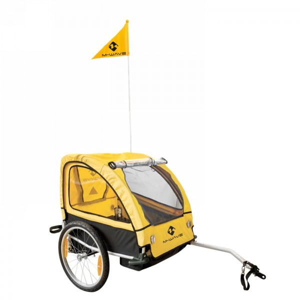 Children's/luggage bike trailer stalwart kid 2 m-wave, foldable, suspension, aluminium frame, painted, black/yellow canopy (poly