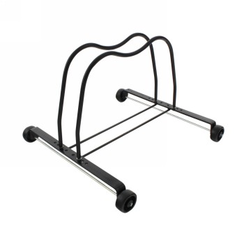 Bicycle display stand, steel, black, with 4 black plastic wheels - 1