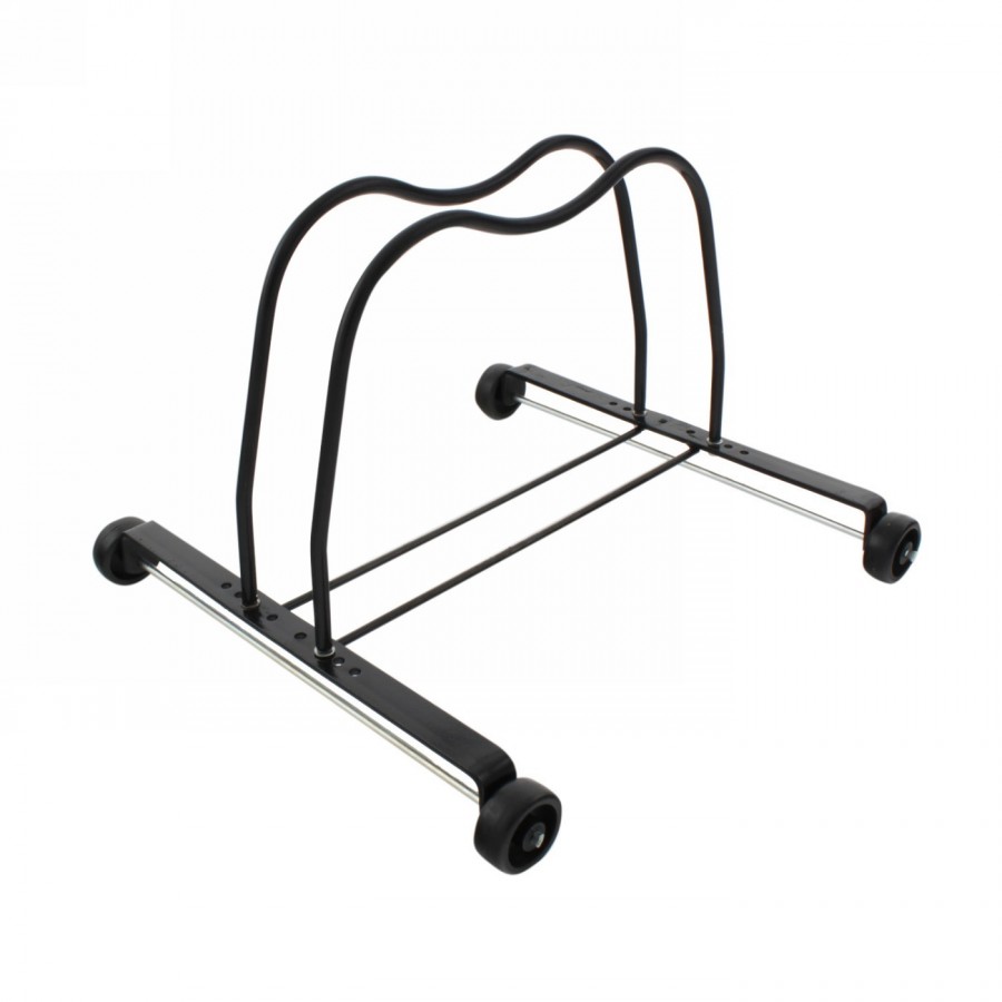 Bicycle display stand, steel, black, with 4 black plastic wheels - 1