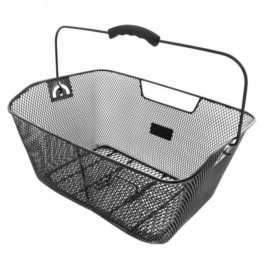 Panier en fil métallique m-wave, env. 41.5 x 30.5 x 17/15 cm (lxlxh), noir, mailles fines, poignée en plastique - 1