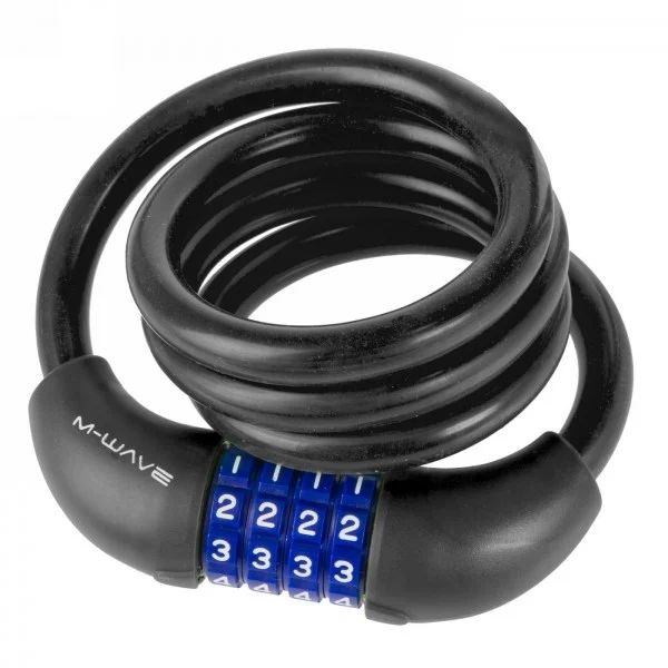 Cerradura de combinación de cable en espiral de silicona m-wave 'ds 12.10 s', 1000 x 12 mm, negra, en tarjeta - 1