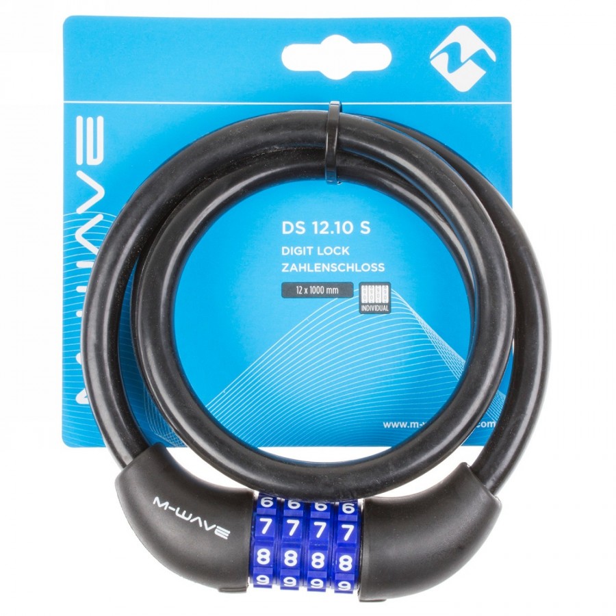 Silicone spiral cable combination lock m-wave 'ds 12.10 s', 1000 x 12 mm, black, on card - 3