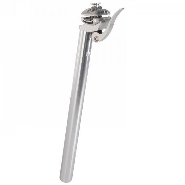 Seat post, m-wave, 27.2 x 350 mm, aluminium, with quick-release, silver, with m-wave logo, on m-wave card - 1