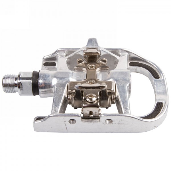 Clipless pedal, dual function pedal, 99 x 72 mm, silver aluminium body, with silver crmo axle, with ball bearing, without - 1