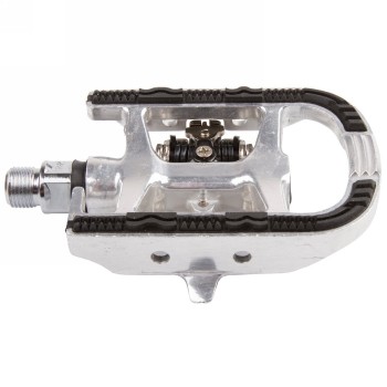 Clipless pedal, dual function pedal, 99 x 72 mm, silver aluminium body, with silver crmo axle, with ball bearing, without - 2