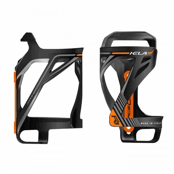 Kela bottle cage in black/orange polycarbonate - lateral entry - 1